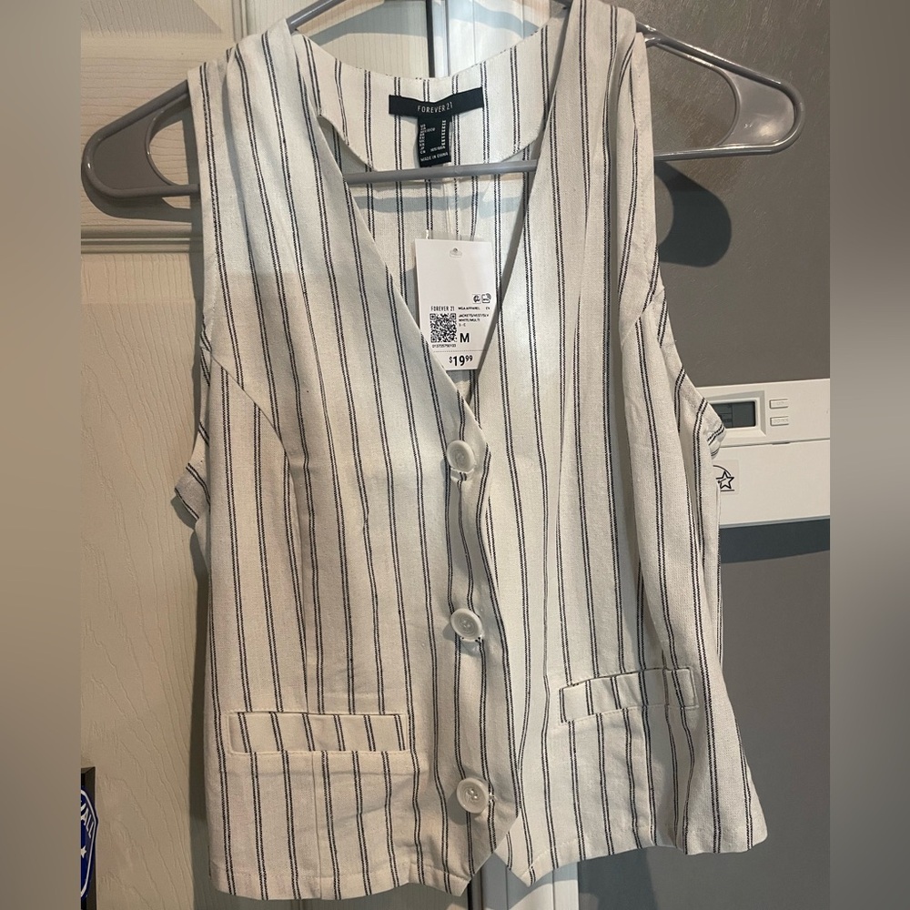 Elegant White and Black Striped Tank Top